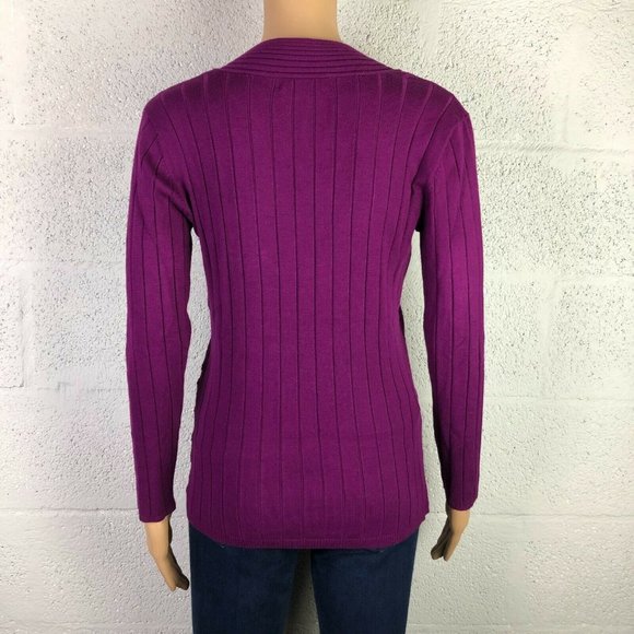 Style & Co Purple Long Sleeve Ribbed Top Knit V-Neck Wrapped Front Size S - Picture 4 of 7